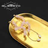 Natural Pearls Pink Crystal Long Chain Drop Earrings Women Retro Jewelry