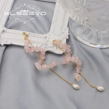 Natural Pearls Pink Crystal Long Chain Drop Earrings Women Retro Jewelry