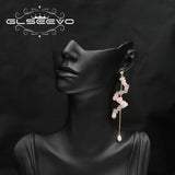 Natural Pearls Pink Crystal Long Chain Drop Earrings Women Retro Jewelry