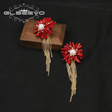 Natural Pearls Red Coral Fringed Earrings Women's Earrings Long Chain Earring