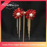 Natural Pearls Red Coral Fringed Earrings Women's Earrings Long Chain Earring