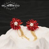 Natural Pearls Red Coral Fringed Earrings Women's Earrings Long Chain Earring