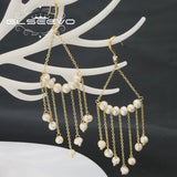 Natural Pearls Tassel Long Drop Earrings French Elegance Wedding Jewelry