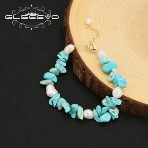 Vintage Natural Pearl Turquoise Adjustable Bracelet for Women