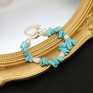 Vintage Natural Pearl Turquoise Adjustable Bracelet for Women