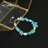 Vintage Natural Pearl Turquoise Adjustable Bracelet for Women