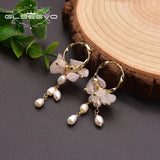 Pink Crystal Earrings Freshwater Pearl 925 Sterling Silver High Jewelry