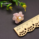 Natural Pink Crystal Pearl Stud Earrings 925 Sterling Silver Flower Earrings