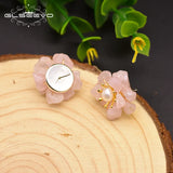 Natural Pink Crystal Pearl Stud Earrings 925 Sterling Silver Flower Earrings