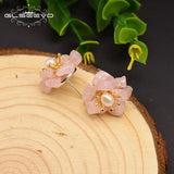 Natural Pink Crystal Pearl Stud Earrings 925 Sterling Silver Flower Earrings