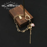 Pink Purple Baroque Pearls Long Chain Pendant Bracelet