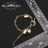 Pink Purple Baroque Pearls Long Chain Pendant Bracelet