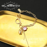 Pink Purple Baroque Pearls Long Chain Pendant Bracelet