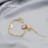 Pink Purple Baroque Pearls Long Chain Pendant Bracelet