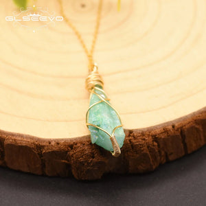 Rough Green Crystal Pendant Necklace for Women Girl Birthday Party Gift