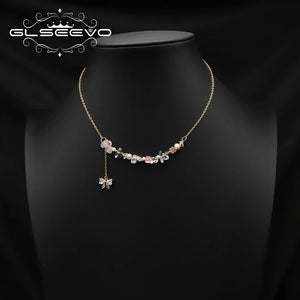 Natural Stone Freshwater Pearls Butterfly Zircon Pendant Necklace