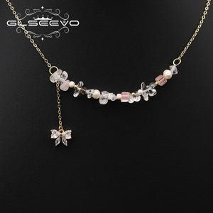 Natural Stone Freshwater Pearls Butterfly Zircon Pendant Necklace