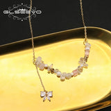 Natural Stone Freshwater Pearls Butterfly Zircon Pendant Necklace