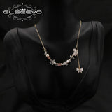 Natural Stone Freshwater Pearls Butterfly Zircon Pendant Necklace