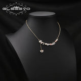 Natural Stone Freshwater Pearls Butterfly Zircon Pendant Necklace