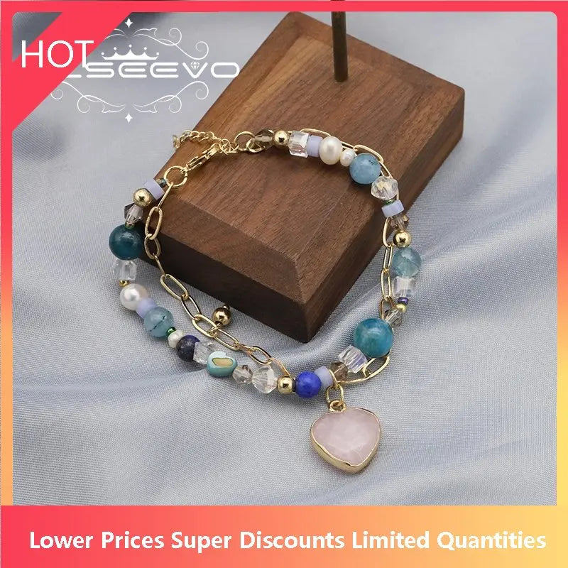 Natural Stone Pearl Heart-Shaped Pendant Bracelet - Korea Jewelry