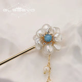 Tahitian Baroque Pearl Aquamarine Tassel Hairpin