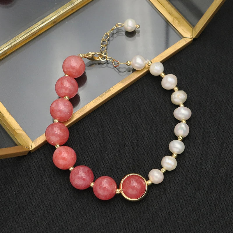Tahitian Pearls Rose Red Bracelet for Woman, Adjustable, Classic Jewelry Gift