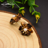 Tiger Eye Stone Pearl Stud Earrings 925 Silver Flower Jewelry