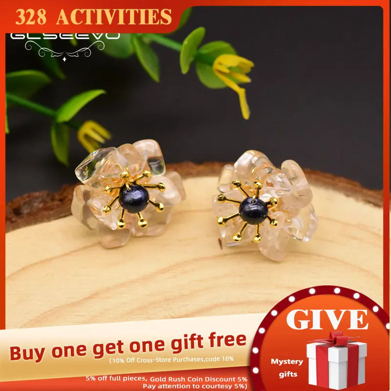 Crystal Pearl Stud Earrings 925 Sterling Silver Flower Earring Jewelry