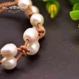 Natural Fresh Water Pearl Leather Bracelet Wedding Jewelry