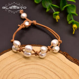 Natural Fresh Water Pearl Leather Bracelet Wedding Jewelry