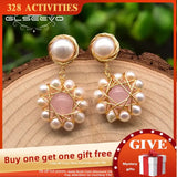Freshwater Pearl Drop Earrings 925 Silver Pink Crystal GE0911A