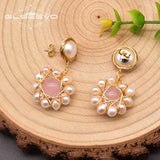 Freshwater Pearl Drop Earrings 925 Silver Pink Crystal GE0911A