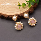 Freshwater Pearl Drop Earrings 925 Silver Pink Crystal GE0911A