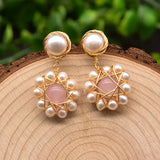 Freshwater Pearl Drop Earrings 925 Silver Pink Crystal GE0911A