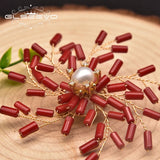 Natural Freshwater Pearl Brooch Coral Flower Jewelry