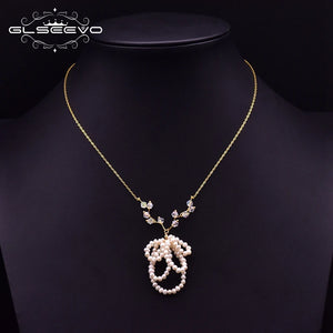 Chic Bowknot Pendant Chain Necklace with Pearl for Women