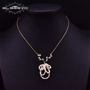 Chic Bowknot Pendant Chain Necklace with Pearl for Women