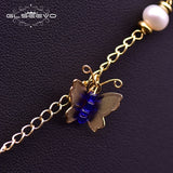 GLSEEVO Fresh Water Pearls Necklace Leaf Butterfly Pendant