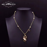 GLSEEVO Fresh Water Pearls Necklace Leaf Butterfly Pendant