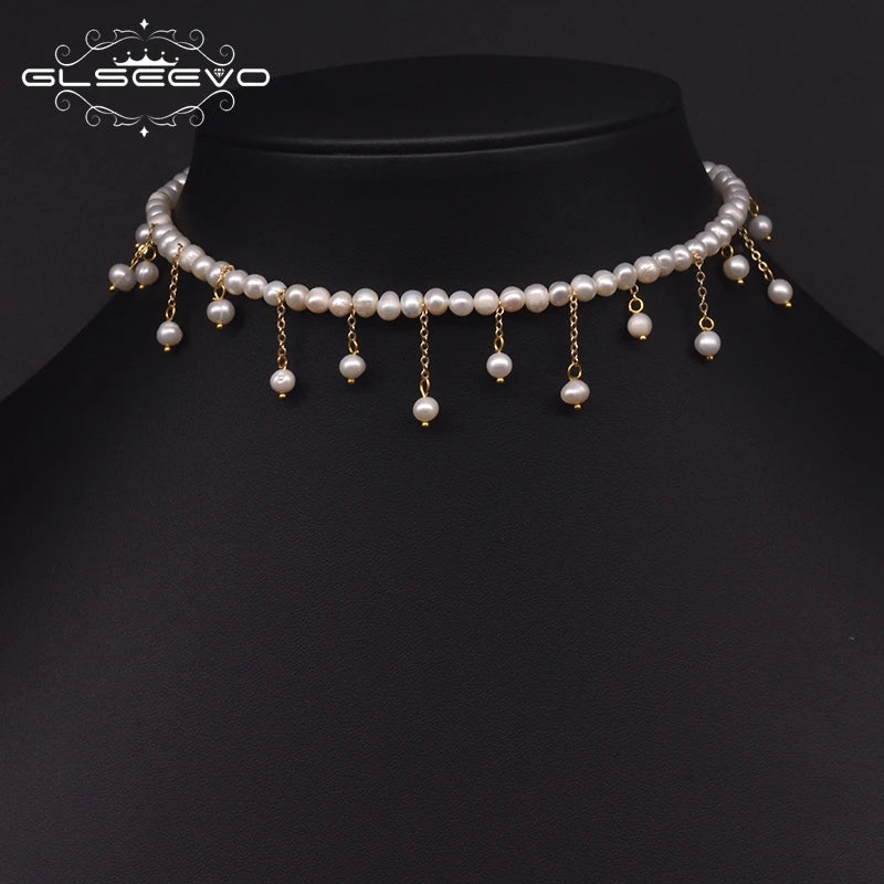 Beaded Tassel Choker Necklace w/ Fresh Water Pearl Jewelry