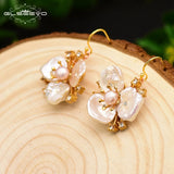 Pearl Flower Drop Earrings Wedding Jewelry GE0713