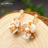 Pearl Flower Drop Earrings Wedding Jewelry GE0713