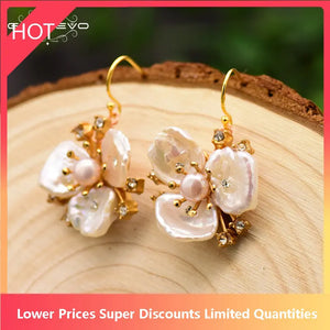 Pearl Flower Drop Earrings Wedding Jewelry GE0713