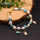 Freshwater Pearl Turquoise Adjustable Charm Bracelet For Women
