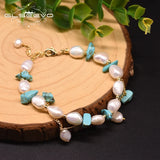 Freshwater Pearl Turquoise Adjustable Charm Bracelet For Women