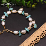 Freshwater Pearl Turquoise Adjustable Charm Bracelet For Women