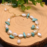 Freshwater Pearl Turquoise Adjustable Charm Bracelet For Women