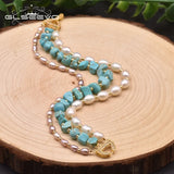 Natural Turquoise Pearl Multilayer Charm Bracelet for Women