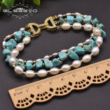 Natural Turquoise Pearl Multilayer Charm Bracelet for Women